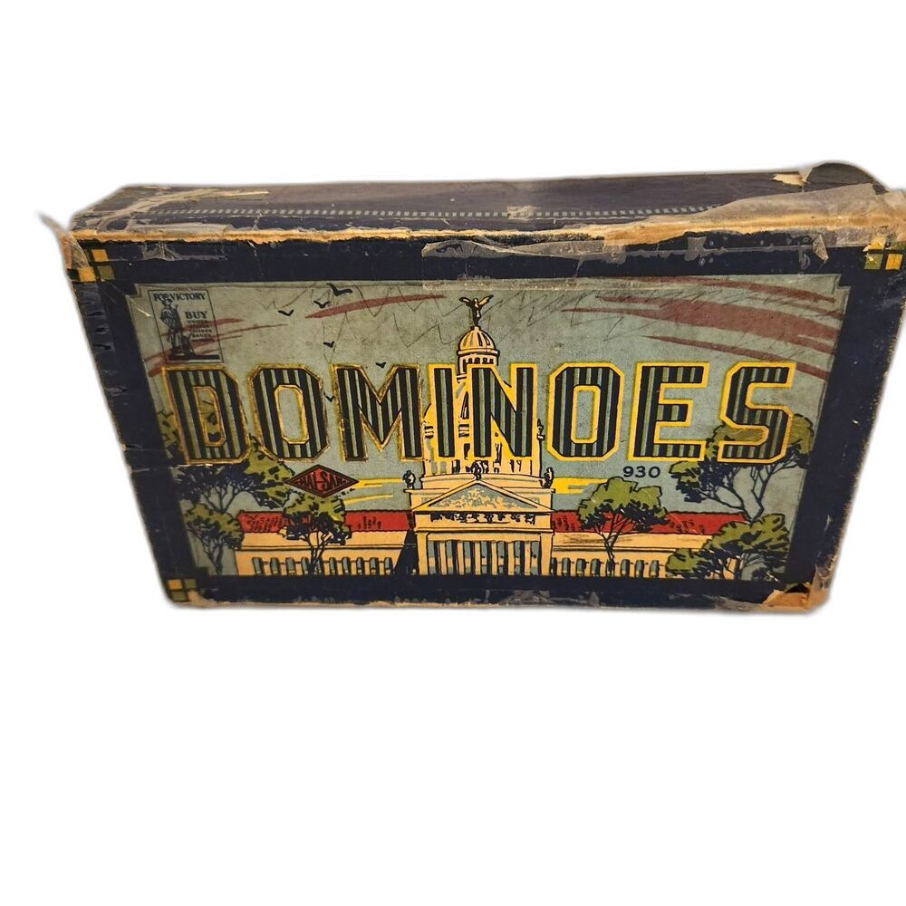 Vintage Halsam #930 United States US Capitol Double Nine Dominoes Original Box